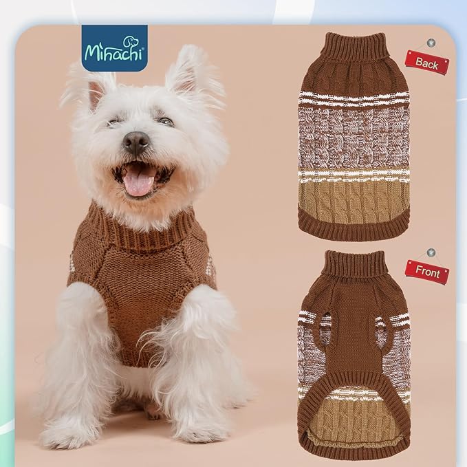 Mihachi Dog Sweaters for Large Dogs Girl Boy,Soft Warm Dogs Shirt, Cold Weather Dog Coat Turtleneck Knitted Pullover Dog Clothes Costume with Leash Hole for Large Cat Puppy Doggy Pet,Beige L