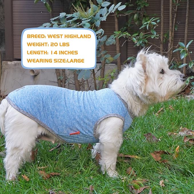 KYEESE 2 Pack Dog Shirts Quick Dry Soft Stretchy Dog T-Shirts with Reflective Label Tank Top Sleeveless Vest Sun Protection Pet Clothes for Small Dogs, Large, Light Blue+Grey