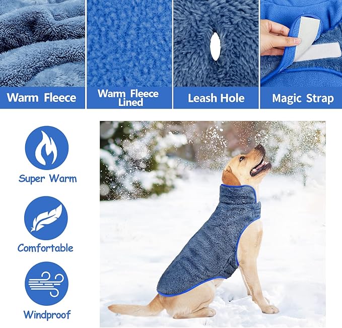 Malier Dog Winter Coat, Reversible Fleece Dog Cold Weather Coats, Windproof Warm Snow Puppy Jacket Vest Pet Clothes for Small Medium Large Dogs (Blue, Medium)
