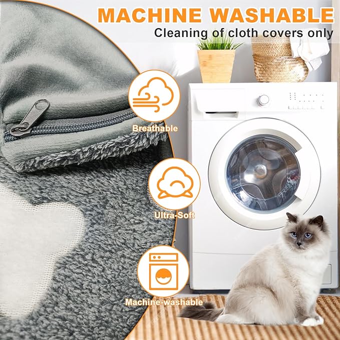 Bestio Cat Heating Pad 18×18 in Pet Heating Pad, Smart Thermostat Switch Adjustable from 1-24 Hours Normally Open Function,Gifted Soft Plush Cotton Cover - Gray