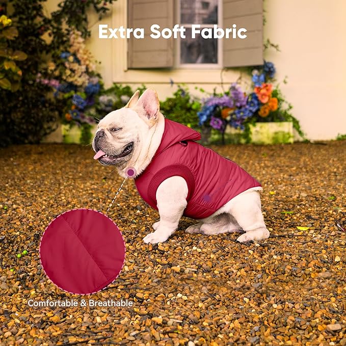 Fleece Lining Dog Hoodie with Harness Built in,Extra Warm Large Dog Jacket in Winter Doggie Coats with Hooded,Red XXXL