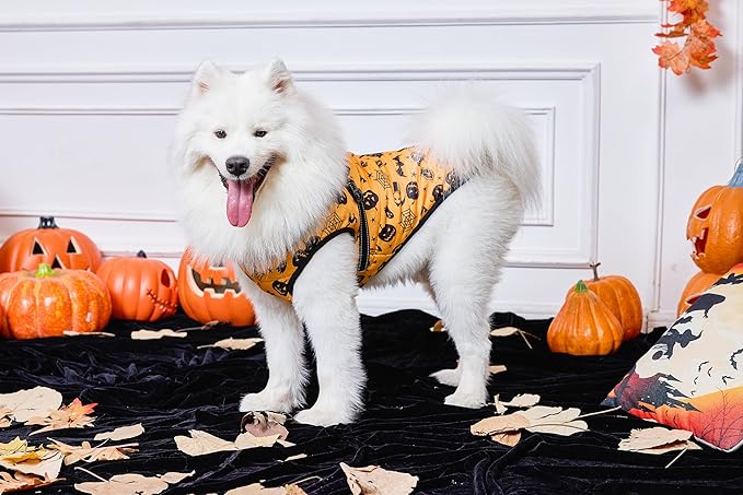 Aiboria Dog Jackets Windproof Outfit Coat Dog Vest Harness Puppy Warm Jacket Halloween Orange L