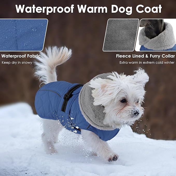 Dog Coat, Waterproof Dog Winter Jacket with Adjustable Buckle, Reflective Turtleneck Pet Snow Vest Warm Fleece Sweater for Small Medium Large Dogs - Blue, XL