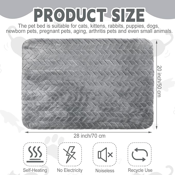 4 Pack Self Heating Cat Pad Self Warming Cat Bed Non Slip Warm Dog Pad Mat Washable Pet Kennel Crate Bed Mat for Indoor Outdoor Pets (Gray,20 x 28 Inch)