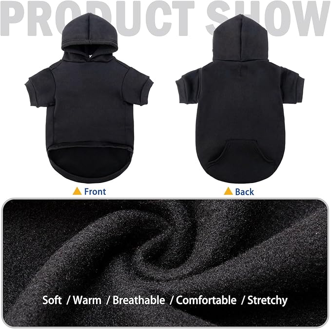 SCENEREAL Dog Hoodie Sweaters for Small Medium Large Size Dogs, Fleece Pet Sweatshirt with Hat and Pocket,Soft Cotton Cold Winter All Weather Clothes for S to XL Sized Dogs,Black (SM)