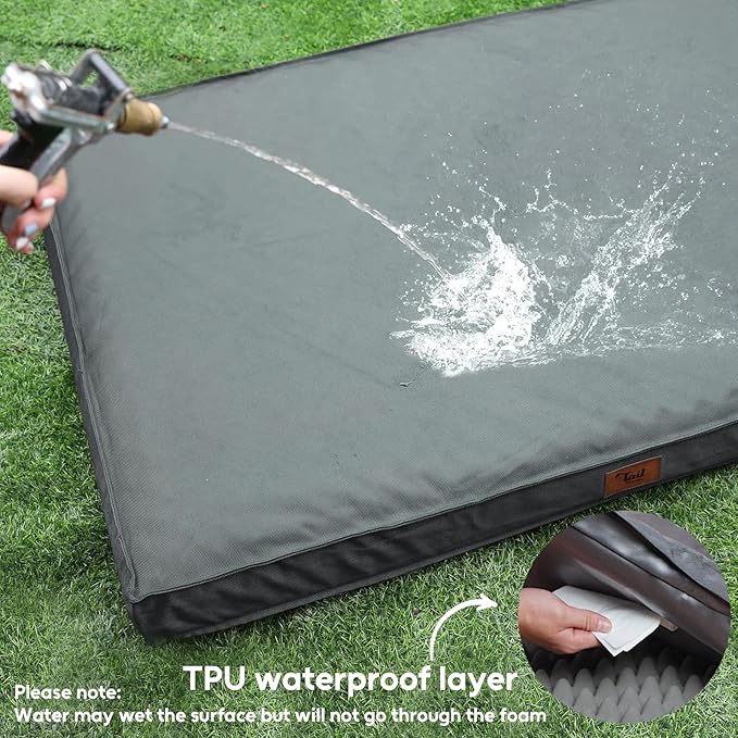 Outdoor Extra Large Dog Bed, Jumbo Waterproof Dog Bed for Large Dogs, Orthopedic Egg Crate Foam Pet Mat with Removable Oxford Cooling Cover, Grey