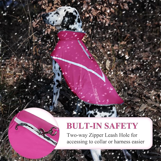 VIVAGLORY Snowrap Dog Coat, Jacket with Harness Hole & Velcro Closure, Dog Coat for Winter & Cold Weather, Fluffy Warm Fleece Lined Reflective Water Resistant for Puppy, XS, Fuchsia
