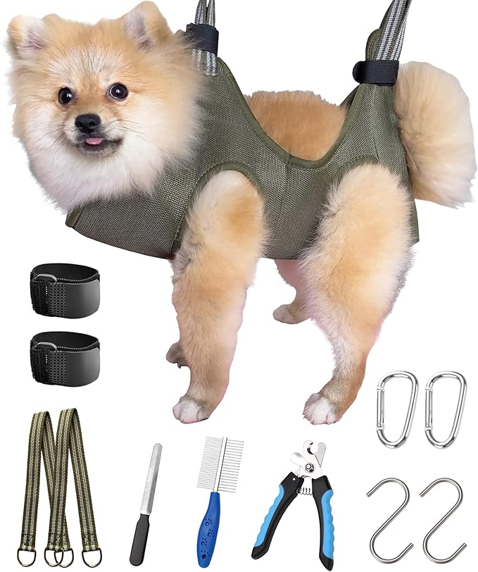 10 in 1 Dog Pet Grooming Hammock Harness with Nail Clippers/Trimmer,Dog Nail Hammock, Grooming Sling for Nail Clipping Hanging Harness Restraint for Claw Care