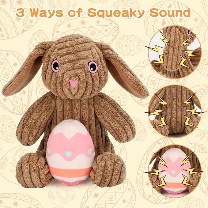 Stuffed Dog Toys Easter Rabbit Dog Toy, Squeaker Plush Dogs Toy with Crinkle Paper, Interactive Durable Puppy Chew Toy Pet Easter Toy with Egg for Small and Medium Dogs