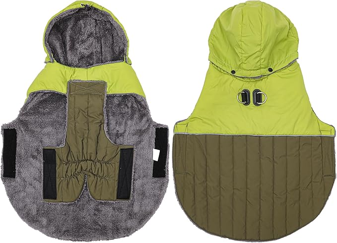 Detachable Hooded Dog Coat with Harness for Small Dogs,Super Warm Fleece Puppy Jacket for Cold Winter Doggie Coats,Green M