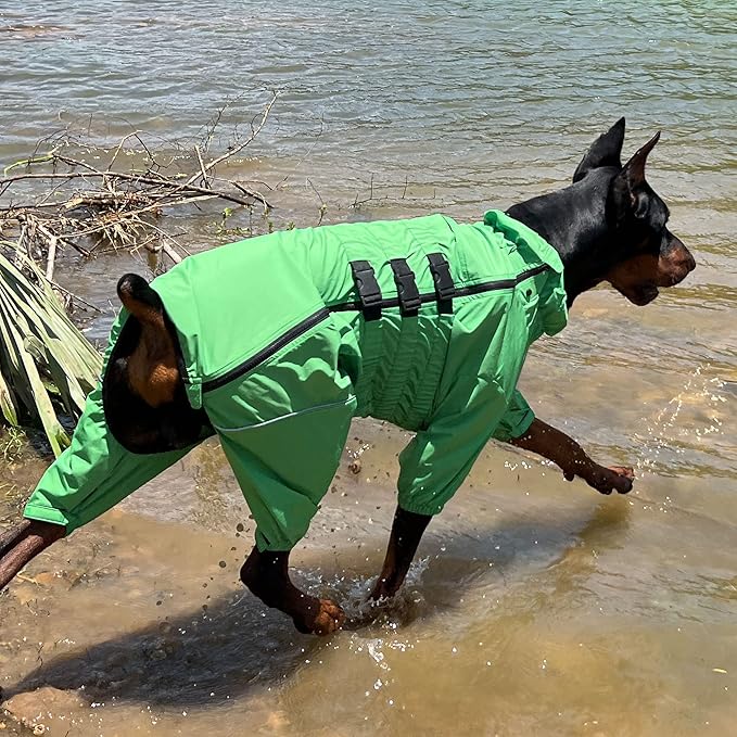 Dogs Waterproof Jacket, Lightweight Waterproof Jacket Reflective Safety Dog Raincoat Windproof Snow-Proof Dog Vest for Small Medium Large Dogs Green L