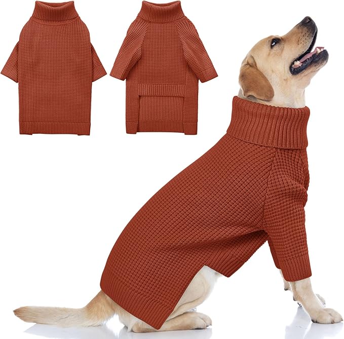 Queenmore Soft Warm Large Dog Sweater, Large Dog Sweaters for Male Dogs, Pet Christmas Sweaters, Extra Large Breeds Kintwear, Turtleneck Pullover Pet Clothes, Saddle Brown 3XL