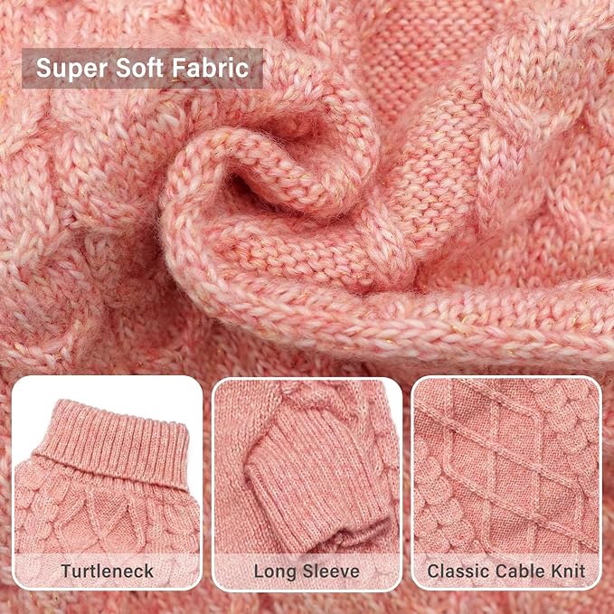 KYEESE Dog Sweater Comfy Pet Coats Stretchy Small Pet Sweater Pet Knitwear with Long Sleeve Turtleneck Dog Sweater for Small Dogs for Cold Weather, Pink, Medium