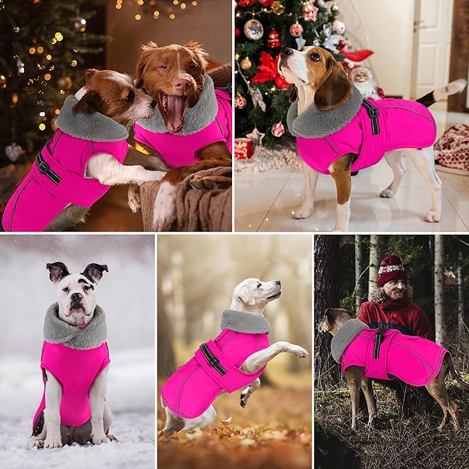 Dogcheer Dog Coat with Pocket, Waterproof Dog Jacket with Adjustable Buckle, Reflective Puppy Winter Coat Warm Turtleneck Fleece SnowJacket for Small Medium Large Dogs - Pink S