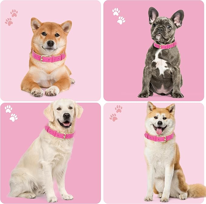 Leather Dog Collar for Small Medium Large Dogs, Soft Padded Dog Leather Collar with Heavy Duty Gold Buckle, Durable & Comfortable for Small Dogs Daily Walking (Hot Pink, S)