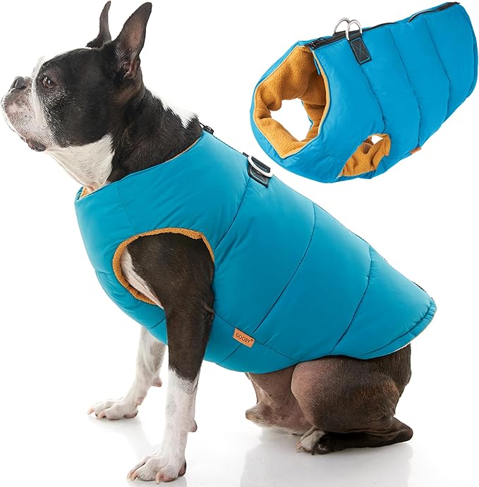 Gooby Padded Vest Dog Jacket - Solid Turquoise, X-Large - Warm Zip Up Vest Fleece Jacket with Dual D Ring Leash Water Resistant for Small to Medium Dogs