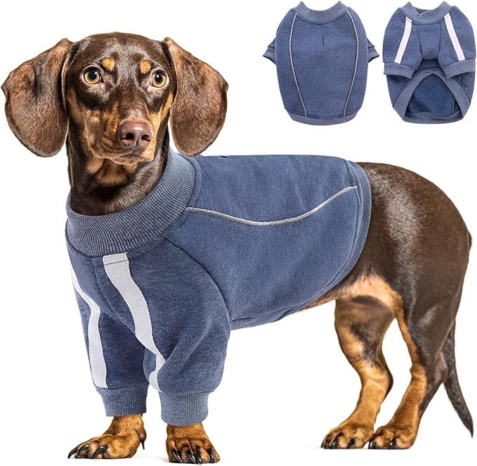 Queenmore Fleece Dog Sweater for Male Dogs, Soft Pullover Dog Sweatshirt with Leash Hole/Reflective Stripes – Cozy Winter Fleece Jacket for Small Medium Large Boy Puppy, Blue M