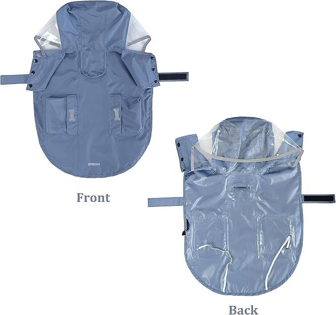 Waterproof Dog Raincoat, Adjustable Reflective Lightweight Pet Rain Clothes with Poncho Hood(Large, Blue&Grey)