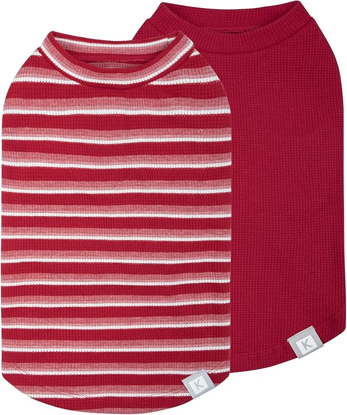 KYEESE 2Pack Waffle Dog Shirts for Small Dogs Stretchy Dog T-Shirts Lightweight Pet Tank Top Sleeveless Striped Dogs Shrit Vest Breathable, Large, Red+Striped