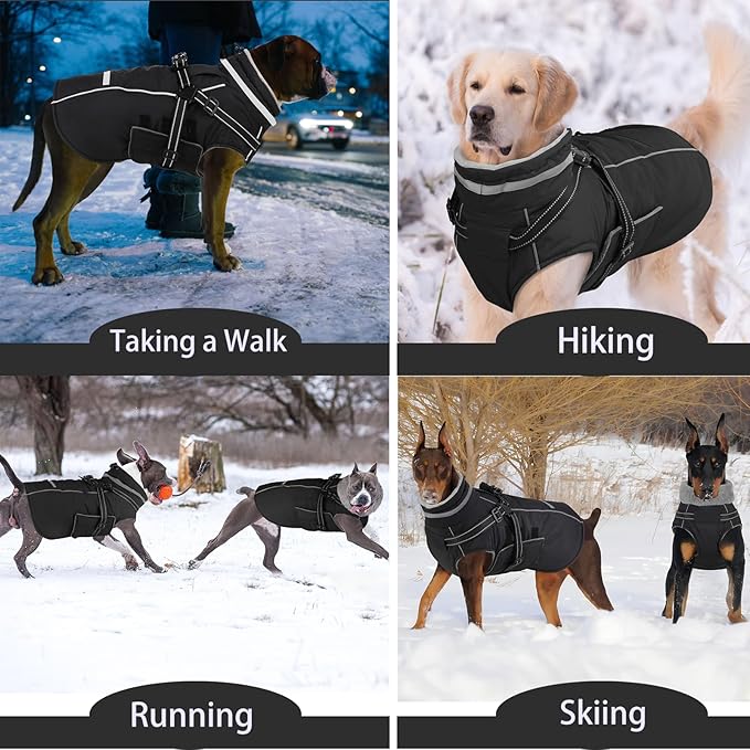 Doglay 2 in 1 Dog Coat with Harness Built-in, Waterproof Dog Winter Jacket with Pocket & Poop Bags, Reflective Adjustable Pet Winter Coat for Small, Medium, Large Dogs