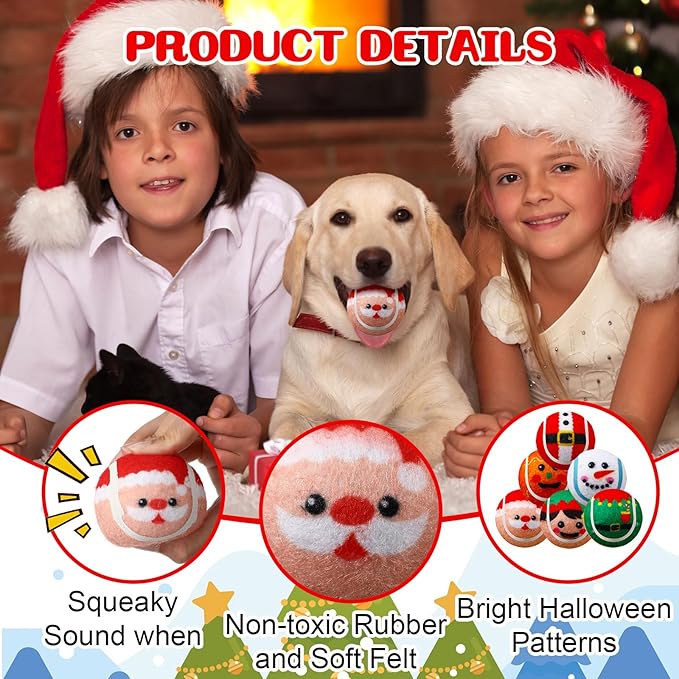 Civaner 36 Pcs Christmas Squeaky Tennis Balls for Dogs 2.5 Inch Bulk Dog Toys Ball for Small Medium Large Dogs Puppy Chew Teething Toy Interactive Training Xmas Gifts Stocking Stuffers (Santa)
