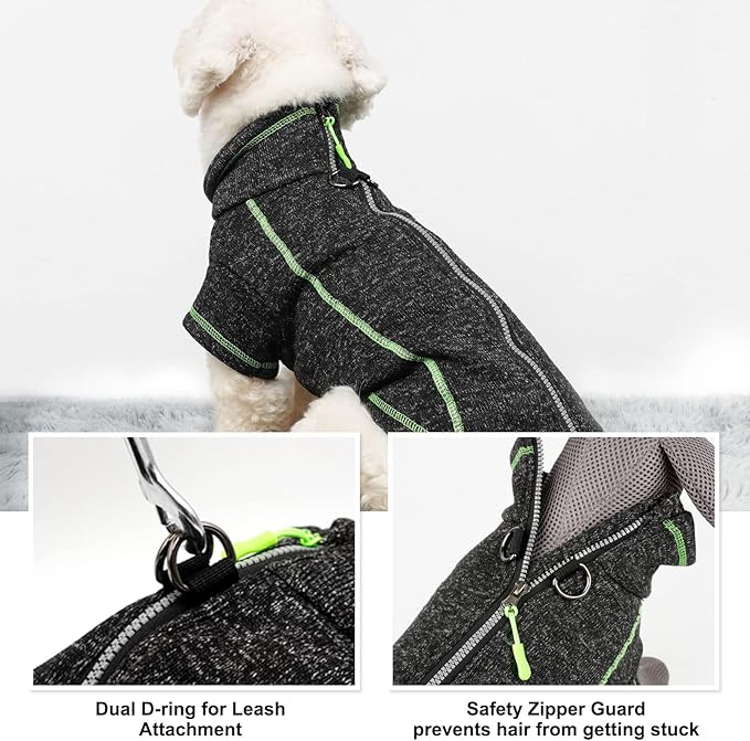 cyeollo Fleece Dog Jacket Sweater with Fleece Lining Zipper Reflective Jackets with D Ring Small Dog Clothes Winter Warm Indoor and Outdoor Coats