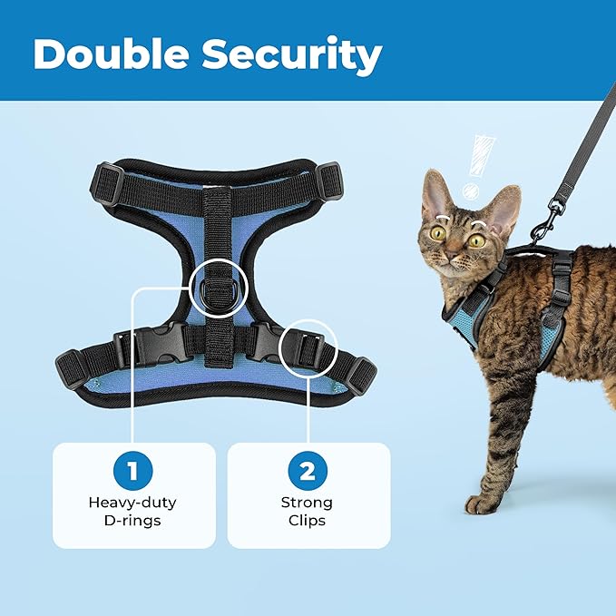 Voyager Escape Proof Cat Harness and Leash Set with Reflective Stitching, Neoprene Handle 5ft - Supports Small, Medium and Large Cats, Kittens for Walking by Best Pet Supplies - BT-Baby Blue, XXS