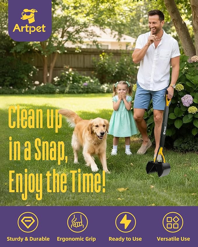 Pooper Scooper for Large Dogs, 32” Long Handle Pet Poop Scoop, Heavy Duty Dog Poop Picker Upper for Yard Grass Gravel Dirt Sand, 2-Pack