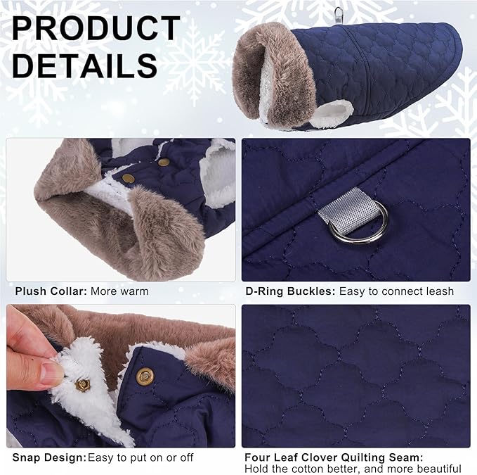 BEAUTYZOO Winter Dog Coat with Harness Built in, Warm Dog Puffer Jacket Vest Padded Fleece Cold Weather Coats Windproof Waterproof Snow Jackets Clothes for Small Medium Puppy, Blue L