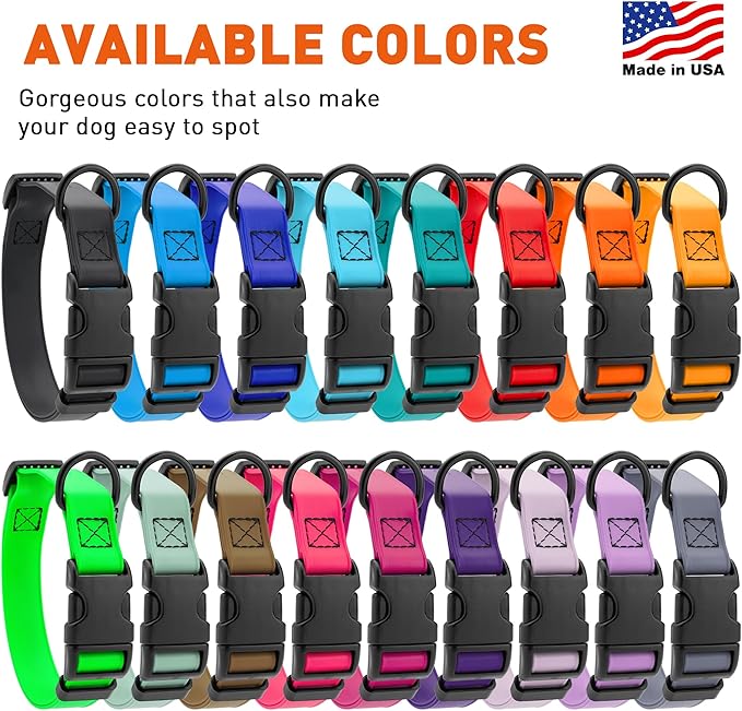 Dogline Biothane Waterproof Dog Collar with Quick Release Buckle Strong Coated Nylon Webbing with Odor- Proof for Easy Care Easy to Clean Fits Small Medium or Large Dogs, Pink 1" W 15-23" L