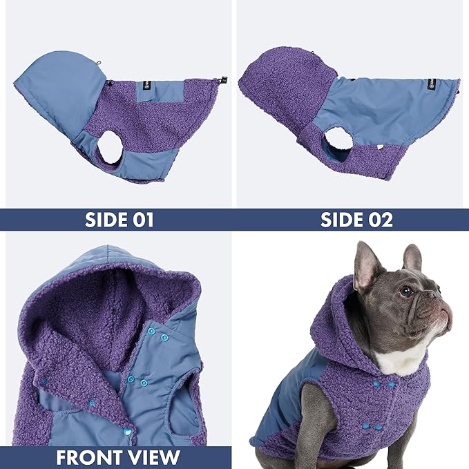 Spark Paws Reversible Dog Sweater, Sherpa Vest with Warm Fleece Lining, Warm Coat for Winter, Suitable for Small Medium, Large, XL XXL Dogs - Purple and Navy Blue - XL