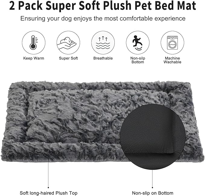 2 Pack Dog Bed for Large Medium Small Dogs,Reversible Rectangle Dog Bed,Washable Orthopedic Durable Sofa Bed for Pet Sleeping Puppy Cat-S-Grey