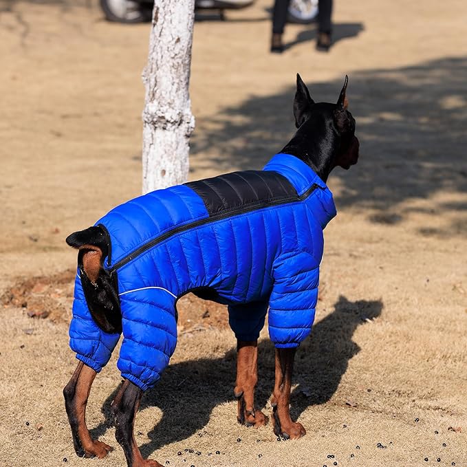 Lovelonglong Dog Coat Dog Warm Jacket, 4 Legs Covered Waterproof Windproof Reflective Warm Dog Vest, Zippered Adjustable Outdoor Dog Snow Jacket for Small Medium Large Dogs Blue M