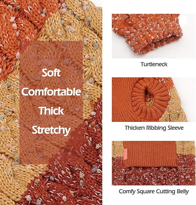 KYEESE Dog Sweaters for Small Dogs Male Color Block Pets Sweater with Fuzzy Thread Knitted Turtleneck Small Dog Sweater Soft Pet Sweater Fall Winter Dogs Clothes, Brown, S