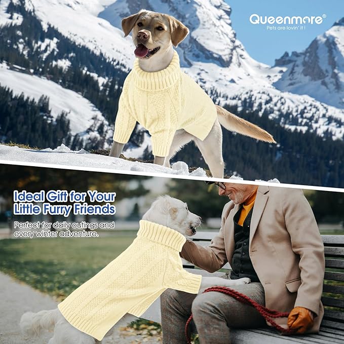 Queenmore XXL Dog Sweater,Large Dog Sweaters for Dogs Girls Boys,Xmas Turtleneck Pet Sweaters for Large Dogs,Cold Weather Doggie Sweatshirt Knitwear for Golden Retriever,Labrador(Light Apricot,XXL)