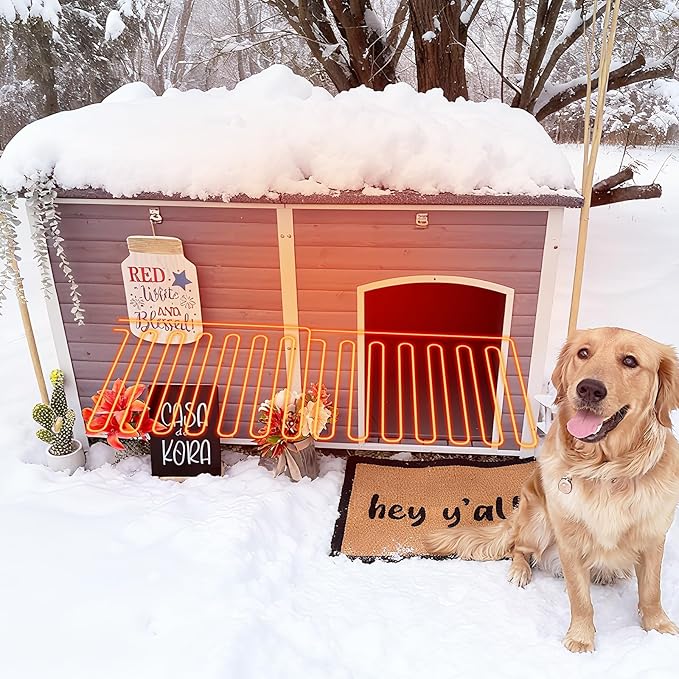 Aivituvin Large Heated Dog House, Outdoor Kennel with Insulation Liner, 59 Inch, Iron Frame Construction, Winter Weatherproof Design, Built-in Heater，Grey