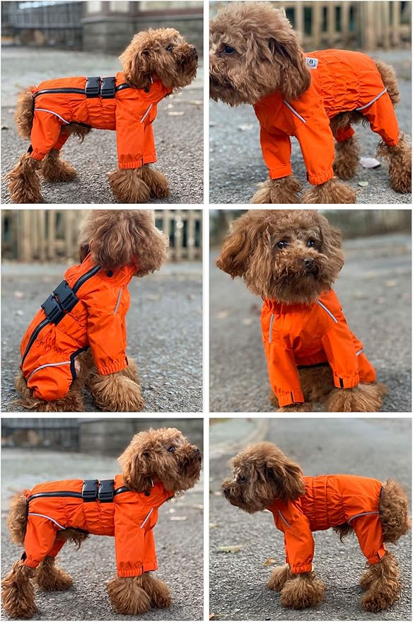 Dogs Waterproof Jacket, Lightweight Waterproof Jacket Reflective Safety Dog Raincoat Windproof Snow-Proof Dog Vest for Small Medium Large Dogs Orange XS