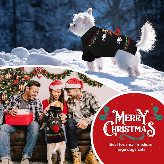 PETCARE Dog Christmas Sweater Black Ugly Funny Cute Cartoon Reindeer Cat Sweaters Jumper Holiday Dog Clothes Puppy Sweaters for Small Medium Large Dogs Fall Winter Outfits Xmas Dogs Costume,X-Small