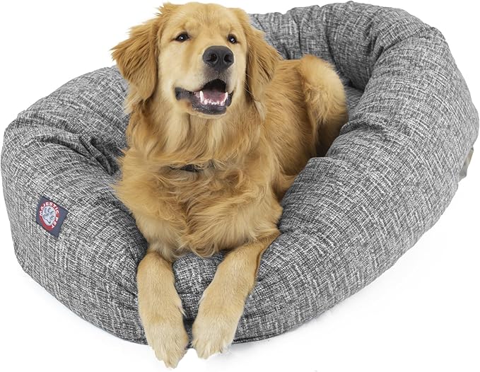 Majestic Pet 40 Inch Round Bagel Calming Dog Bed - Washable, Cozy Soft with Spine Support, Fluffy Donut Dog Bed 40x29x9 (Inch) - Lt. Black