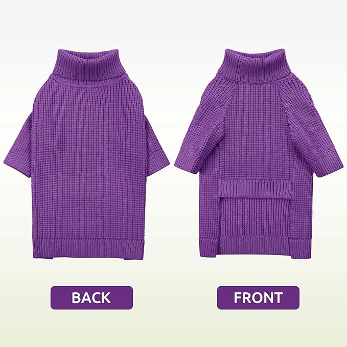 Queenmore Dog Sweaters for Medium Dogs Girl, Waffle Knit Dog Sweater with Long Sleeve, Doggie Kintsweaters, Cat Christmas Sweaters, Purple M