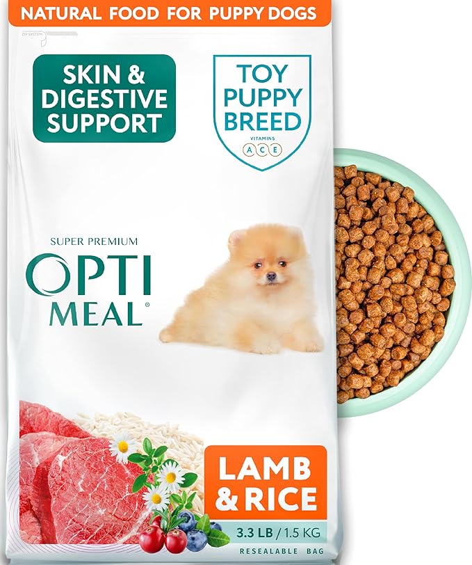 Optimeal Puppy Toy Breed Dog Food - Premium Dry Recipe for Small and Toy Breed Puppies - Skin and Digestive Support (3.3 lb, Lamb & Rice)