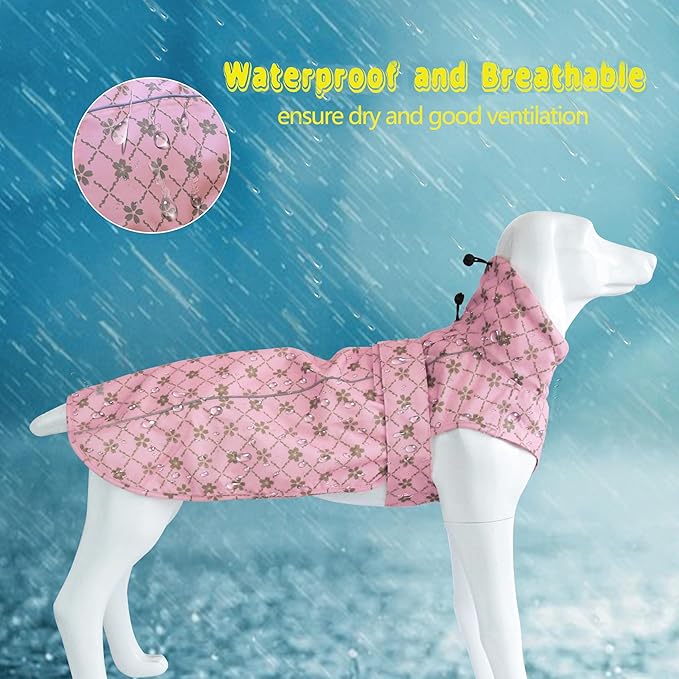 Adjustable Waterproof Dog Raincoat for Dogs,Lightweight Pet Rain Jacket Puppy Clothes with Reflective Strip for Small Medium Large Dogs(Small,Gold Cheery Blossoms Pink)