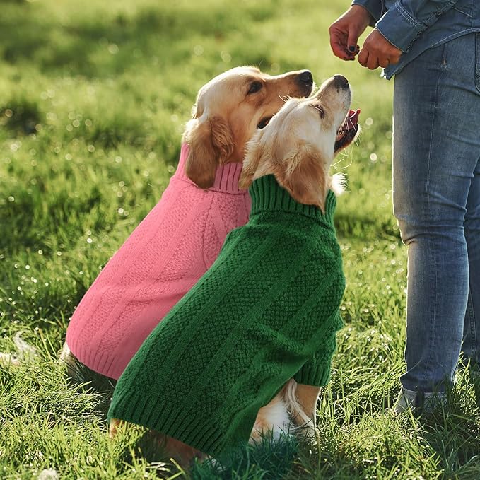 Queenmore Dog Sweater Large Size Dog, Large Dogs Sweater Xmas,Turtleneck Pullover Doggy Sweaters for Dogs Girls Boys,Sweater Pet L,Thanksgiving Knitted Doggy Clothes for French Bulldog(Pink,L)