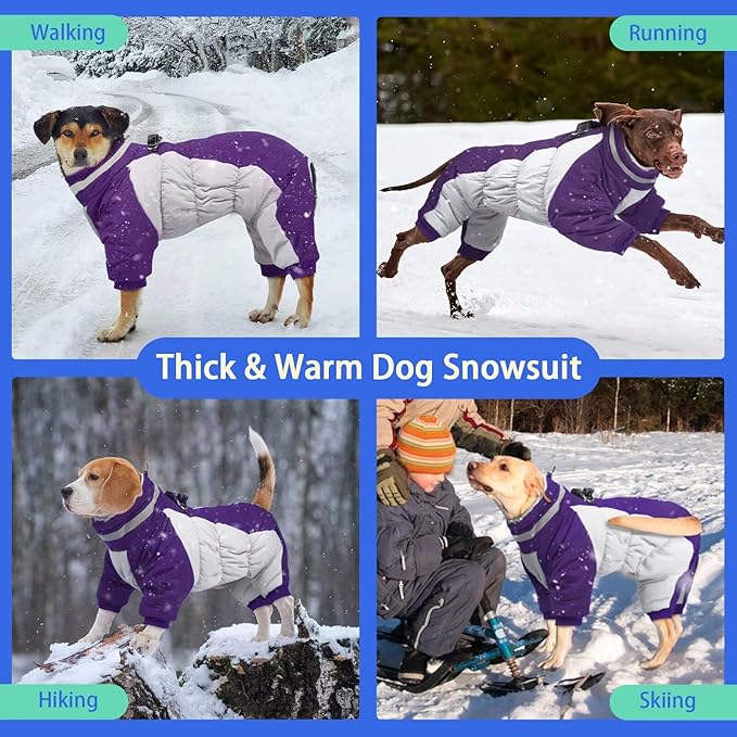 MIGOHI Full Body Dog Coat - Warm Reflective Small Dog Winter Coat with Harness, Turtleneck Fleece Jacket for Dogs,Four-Leg Windproof Puffer Jackets Snowsuit with Zipper for Small Medium Large Dogs,XS