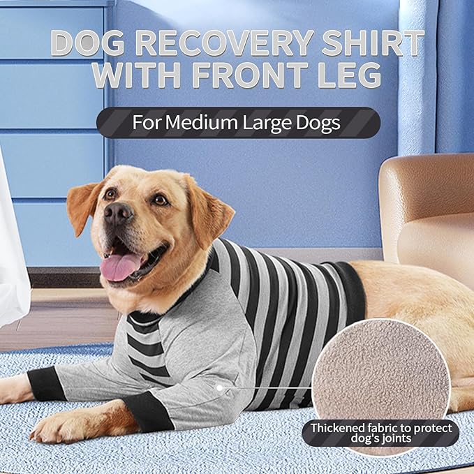 FUAMEY Dog Recovery Sleeve with Elbow Protector,Dogs Shirt Stop Licking Joints,Pet Long Sleeve Suit Protecting Dog's Front Leg Arm Wounds Cover Skin Conditions Black Stripes XL