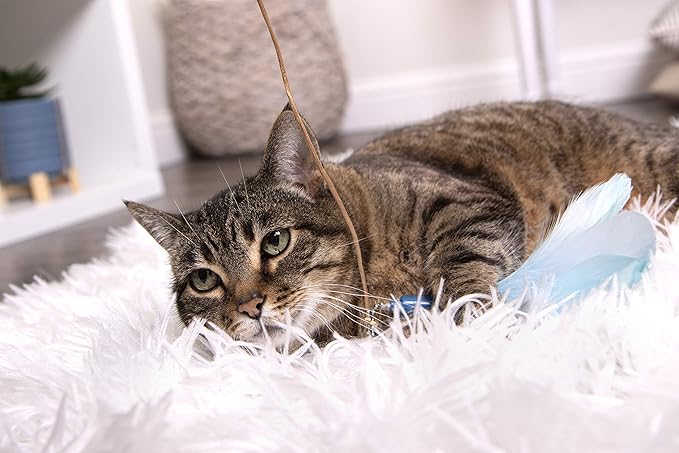 SmartyKat Frisky Flyer Feather Wand Cat Toy, Extendable Up to 24" - Blue, One Size