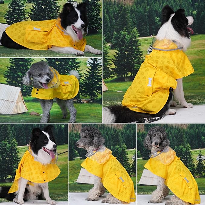 Dog Raincoat,Waterproof Rain Poncho with Hoodie, High Reflective Adjustable Pet Rain Jacket with Leash Hole for Small Medium and Large Dogs (Yellow(Water-Reactive Hydrochromic), X-Small: 4-9lbs)