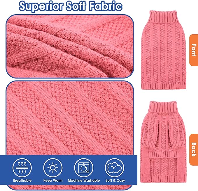 Queenmore Dog Sweater Large Size Dog, Large Dogs Sweater Xmas,Turtleneck Pullover Doggy Sweaters for Dogs Girls Boys,Sweater Pet L,Thanksgiving Knitted Doggy Clothes for French Bulldog(Pink,L)