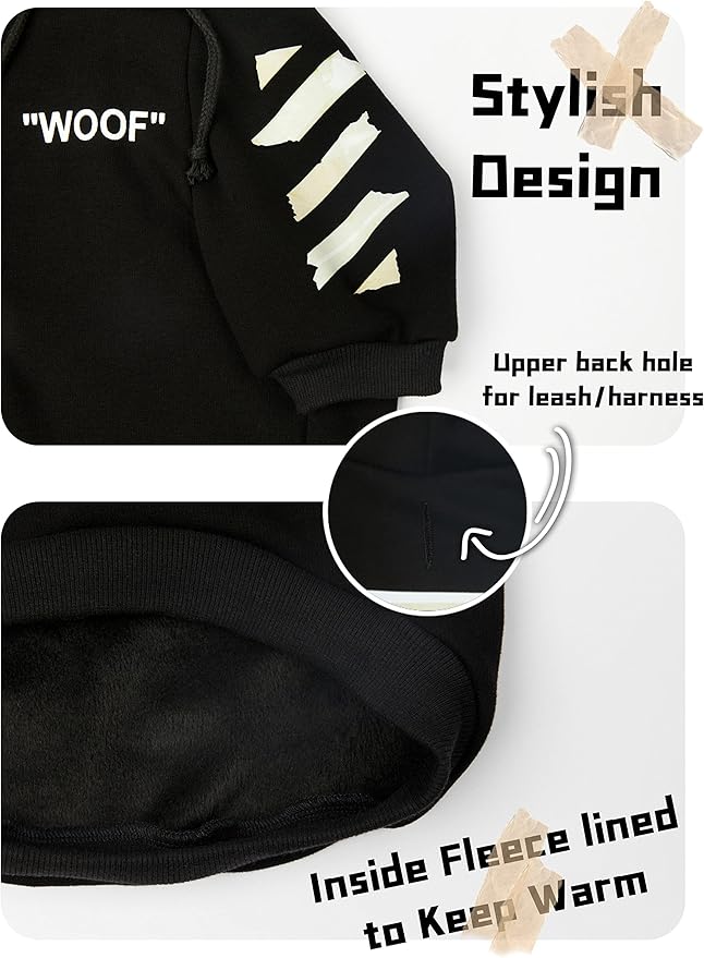 ChoChoCho Woof Dog Hoodie, Designer Dog Hoodies for Small Medium Large Breeds, Art Collection Dog Sweatshirts, Street Drawstring Hoodies Outfit Clothes for Puppy Puppies (4XL, Tape Arrows)