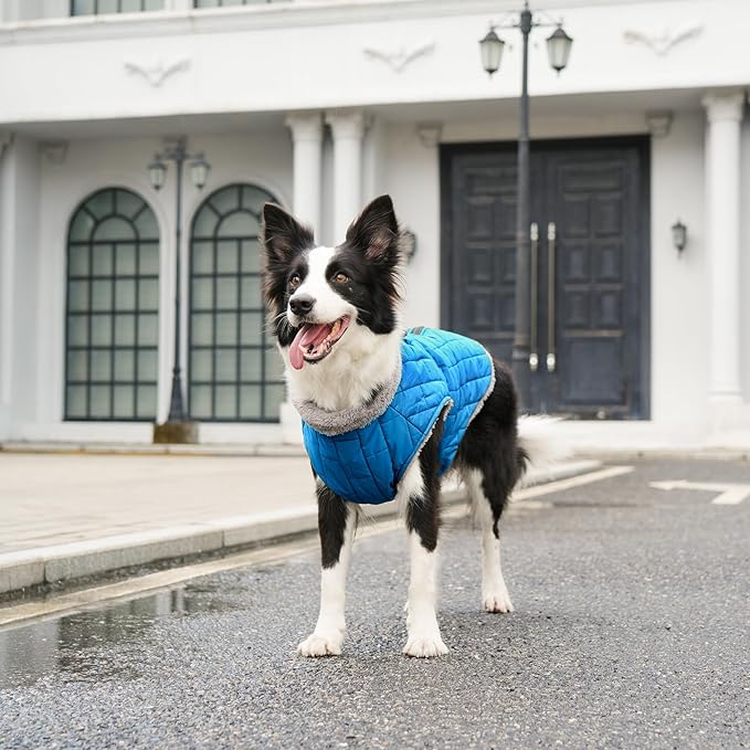 Warm Fleece Dog Coats with Durable Harness Buitl in D-Ring,Waterproof Doggie Jacket for Large Dogs,Dog Vest for Cold Winter,Light Blue XXL